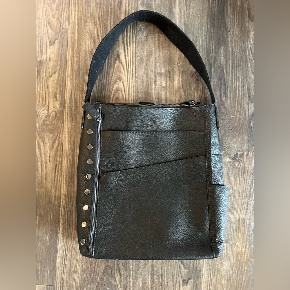 Hammitt Black Leather Laptop Bag with Stud Accents